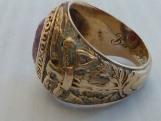 1940 ST.  JOSEPH ' S COLLEGE 10K GOLD CLASS RING,  RED STONE,  COLLEGE SYMBOLS ON SIDE 4