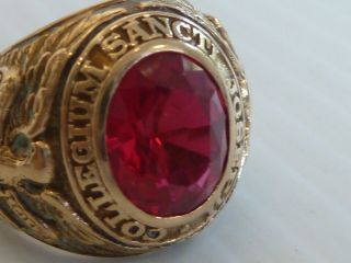 1940 ST.  JOSEPH ' S COLLEGE 10K GOLD CLASS RING,  RED STONE,  COLLEGE SYMBOLS ON SIDE 6