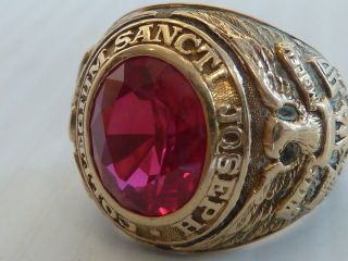 1940 ST.  JOSEPH ' S COLLEGE 10K GOLD CLASS RING,  RED STONE,  COLLEGE SYMBOLS ON SIDE 7