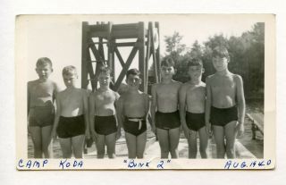 3 Vintage Photo Group Swimsuit Buddy Boys At Camp Beach Snapshot