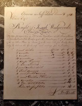 Josiah Wedgwood Invoice 1784 For Dishes