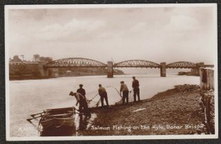 1930,  S Salmon Fishing Kyle Bonar Bridge Real Photo Postcard Sutherland Fishermen