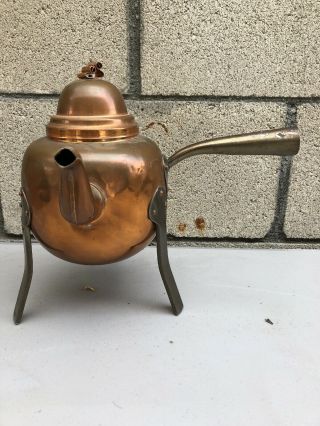 Vintage Copper Coffee Tea Pot With Handle On Legs