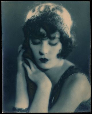 1920 Sublime Blue Toned Gelatin Silver Portrait Photograph Madge Bellamy Silent