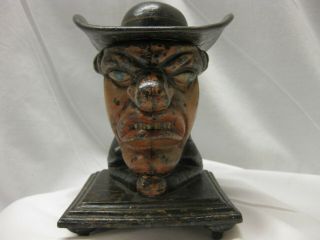 Ugly Man Big Nose Cast Iron Jar Tobacco W Paint Real Deal