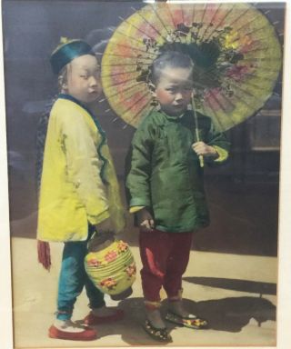 Early 1900s Chinatown Hand - Tinted Photo Chinese Children Style Of Arnold Genthe