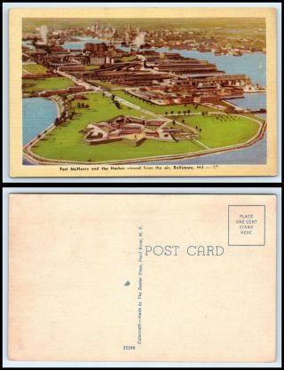 Maryland Postcard - Baltimore,  Fort Mchenry & The Harbor Aerial View L4