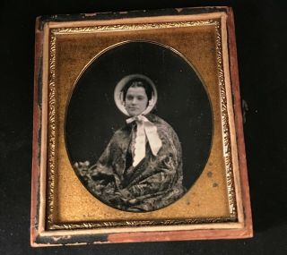 1/6 Plate Daguerreotype Of A Young Woman In A Bonnet,  Paisley Shawl,  No Wipes