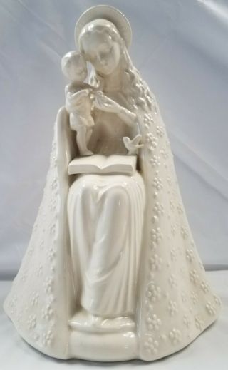 Hummel Porcelain Madonna With A Flowered Cloak With Baby Jesus In Her Lap With A