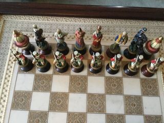 Franklin Raj Chess Set 1987♟Hand Painted Pewter ♟ 6