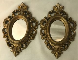 2 Vintage Oval Rococo Style Burwood Wall Mirrors Gold Plastic Frame Usa Vgc