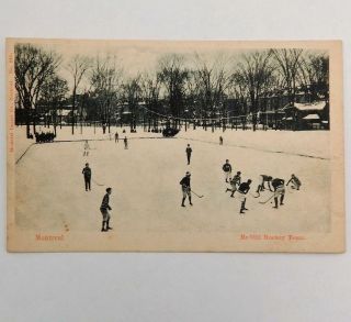 Antique Postcard View Of Mcgill University Ice Hockey Team Game Action Montreal