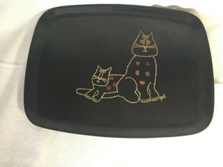 Vtg Mid - Century Couroc Of Montery 12.  5 " Inlaid Cats Tray Signed Pat Rare