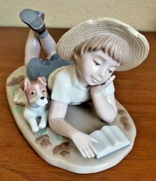 Nadal " Lazy Days " Made In Spain Boy With Dog Porcelain Figurine 2113 Rare