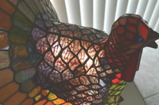 Tiffany Style Stained Glass Turkey Lamp.  Lights Up And In Great Order. 3