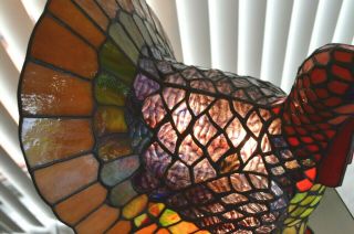 Tiffany Style Stained Glass Turkey Lamp.  Lights Up And In Great Order. 4