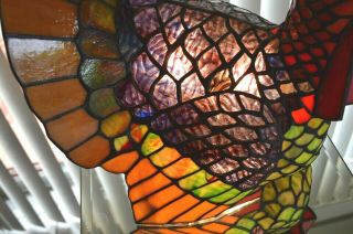 Tiffany Style Stained Glass Turkey Lamp.  Lights Up And In Great Order. 5