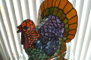 Tiffany Style Stained Glass Turkey Lamp.  Lights Up And In Great Order. 6