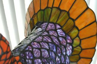 Tiffany Style Stained Glass Turkey Lamp.  Lights Up And In Great Order. 8