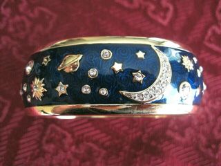 Swarovski Swan Signed Celestial Blue Star Moon Clamper Bracelet Cuff Rare 404