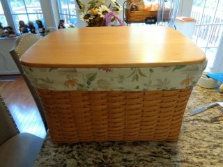 Longaberger Huge Hostess File Basket With Wood Lid And Botanical Liner