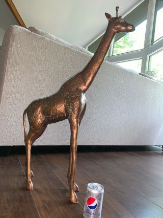 Hollywood Regency Tall Large Standing Floor Bronze Brass Giraffe Statue 31 " Mcm