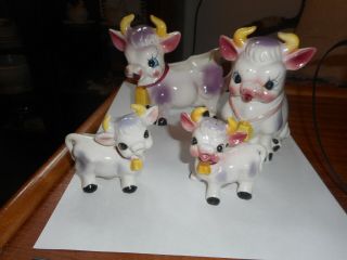 Vtg Japan Cow Creamer,  Suger And Salt And Pepper Shakers
