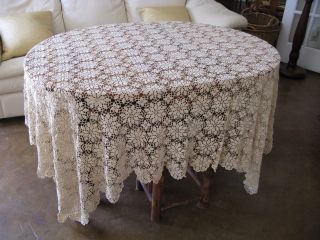 Vintage Ecru Floral Queen Anne Canopy Bedspread Throw Curtain Tablecloth 70x70