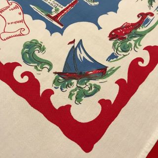 Vintage Florida Linen Tablecloth,  Souvenir 32 