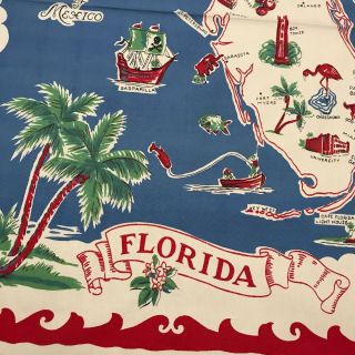 Vintage Florida Linen Tablecloth,  Souvenir 32 