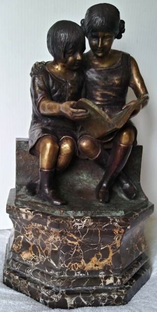Maitland Smith Bronze Statue Of Girls Reading Mounted On Marble Great Cond.  17 "