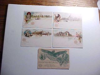 1893 Worlds Columbian Exposition Four Official Postcards & Advertising Envelope