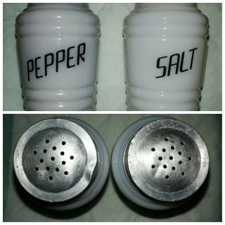 (small Crack) Antique Vintage Milk Glass Salt And Pepper Shakers