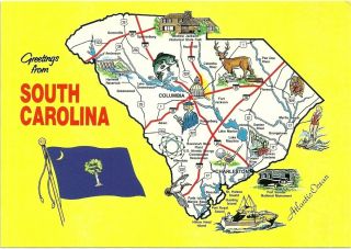 Greetings,  Map,  Chrome,  Unposted,  South Carolina