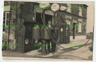 Old Postcard Petrol Garage & Pumps Pool & Esso Possibly Leek Staffs Real Photo