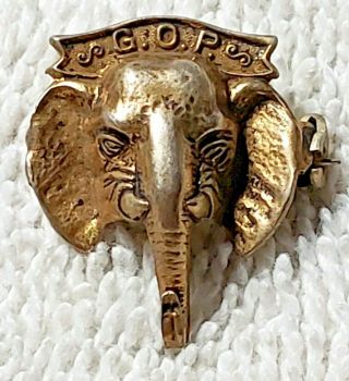 Gop Elephant Sterling Silver Lapel Pin Vintage