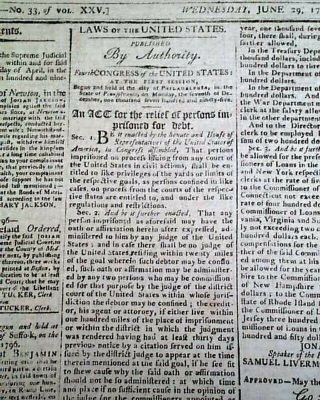 (5) President George Washington & Samuel Adams Acts & Letter 1796 Old Newspaper