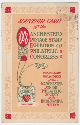 Uk Manchester Postage Stamp Exhibition & Philatelic Congress 1909 Postmark