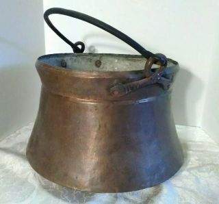 Vintage Antique Copper Bucket/pot,  Iron Handle,  Unusual Shape