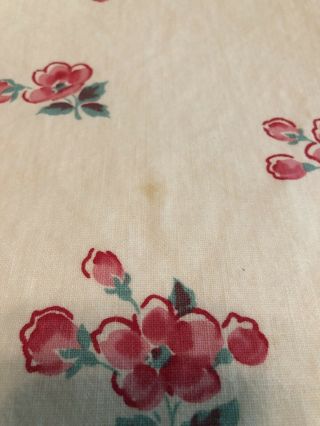52”x48” VINTAGE TABLECLOTH CHERRY BLOSSOMS FLORAL RED TEAL GREEN GRAY Oblong 3
