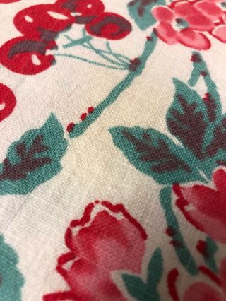 52”x48” VINTAGE TABLECLOTH CHERRY BLOSSOMS FLORAL RED TEAL GREEN GRAY Oblong 5