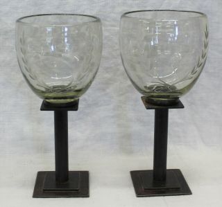 2) Jan Barboglio Goblets Wine Glasses Pedestal Metal Iron