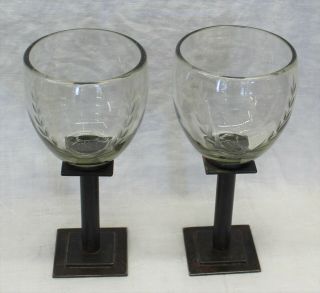 2) Jan Barboglio Goblets Wine Glasses Pedestal Metal Iron 2
