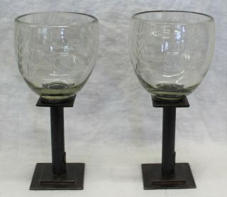 2) Jan Barboglio Goblets Wine Glasses Pedestal Metal Iron 3