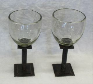 2) Jan Barboglio Goblets Wine Glasses Pedestal Metal Iron 4