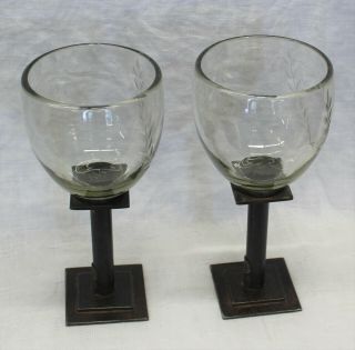 2) Jan Barboglio Goblets Wine Glasses Pedestal Metal Iron 5