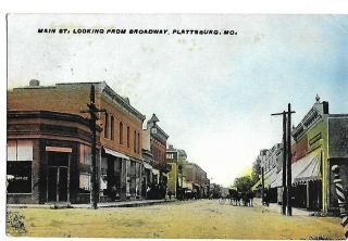 Antique Postcard Main Street Looking From Broadway Plattsburg Missouri Mo 1913