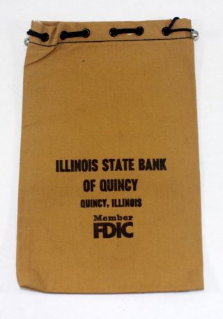 Vintage Illinois State Bank Of Quincy Money Bank Bag - Quincy,  Illinois