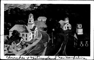 Postcard Nh Westmoreland Detail Of Town Hall Curtain Churches Everett Warner B11