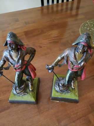 Lg Antique Bronze Armor Statues Bookends